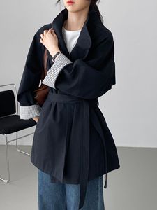 Muguyu Autumn Vintage British Style Stand Collar <strong>Trench</strong> <strong>Coat</strong> <strong>Women</strong> Loose Fit Slimming Waist-Cinched Mid-Length Fleece Lining - Product Image 5