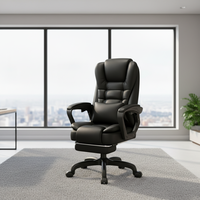 Chaise de bureau en cuir ergonomique pivotante et réglable en hauteur avec cadre en bois et accoudoir coulissant