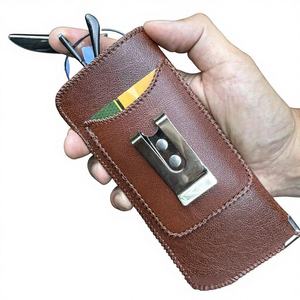 Estuche de Cuero Portátil para <span class=keywords><strong>Gafas</strong></span> con Clip Trasero, Diseño Rectangular Europeo Americano, Estilo Crazy Horse, para Hombre y Mujer - Product Image 1