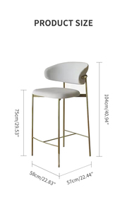Tabouret <span class=keywords><strong>de</strong></span> <span class=keywords><strong>bar</strong></span> moderne et confortable en velours avec pieds en métal, dossier incurvé et robuste pour îlot <span class=keywords><strong>de</strong></span> cuisine ou comptoir - Product Image 5