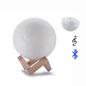 印刷月亮灯夜灯带扬声器触摸控制发光二极管3D暖白色装饰开关电动 + 锂电池3W CN; 瓜