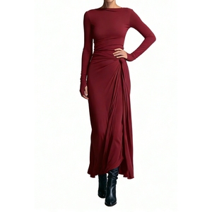 Robe longue moulante asymétrique à manches longues pour femme – Idéale pour les soirées et événements - Product Image 3