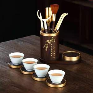 Plum Blossom <b>Tea</b> <b>Set</b> Solid Wood Ebony Copper Kung Fu <b>Tea</b> Utensils Six Gentlemen Afternoon <b>Tea</b> Ceremony Tools Cylinder Shape - Product Image 2