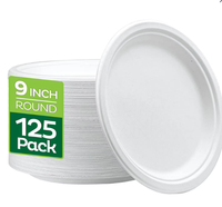 Assiette de fête jetable écologique de 9 pouces en bagasse de canne à sucre polie, classique, biodégradable et compostable