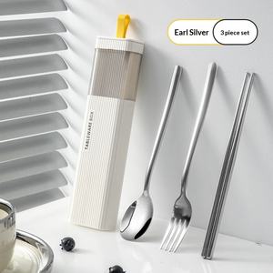 Ensemble de couverts de voyage portables en acier inoxydable de haute qualité (cuillère, fourchette, baguettes) avec boîte en PP écologique pour le camping en plein air - Product Image 2