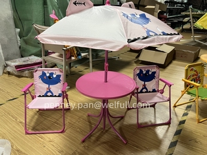 Vente en gros Ensemble de jardin pour enfants en plein air Ensemble de <span class=keywords><strong>3</strong></span> chaises en fer avec <span class=keywords><strong>table</strong></span> pliante pour enfants et terrasse avec parapluie - Product Image 3