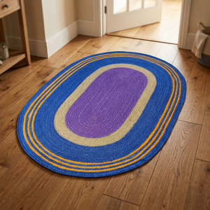 Modern Oval Braided Area Rug Red Yellow White Jute Non Slip Rubber Backing Living Room Floor Mat Made In Bangladesh - Product Image 3