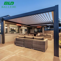 Pergola en aluminium robuste avec toit à lamelles motorisé et rotatif, abri de terrasse imperméable