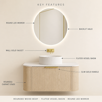 Ensemble de meubles de salle de bain élégant et moderne en MDF rainuré, finition laquée écologique, cadre en bois massif, double vasque, comptoir en quartz, hôtel