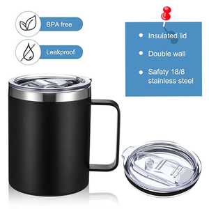 Taza de <span class=keywords><strong>Café</strong></span> de Acero Inoxidable de 12 oz con Logotipo Personalizado al por Mayor, Vaso Térmico de Doble Pared con Asa y Tapa, para Cerveza y Vino - Product Image 6