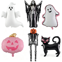 Grand ballon en aluminium 3D en forme de squelette homme debout, décoration de fond pour fête d'Halloween, ballons citrouille debout pour Halloween