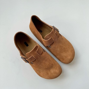 Women's Beken Suede Clogs Soft Cork One-Size-Fits-All Retro Platform Lazy Slippers Cork <b>Toe</b> <b>Cap</b> Plush Lining Buckle - Product Image 2