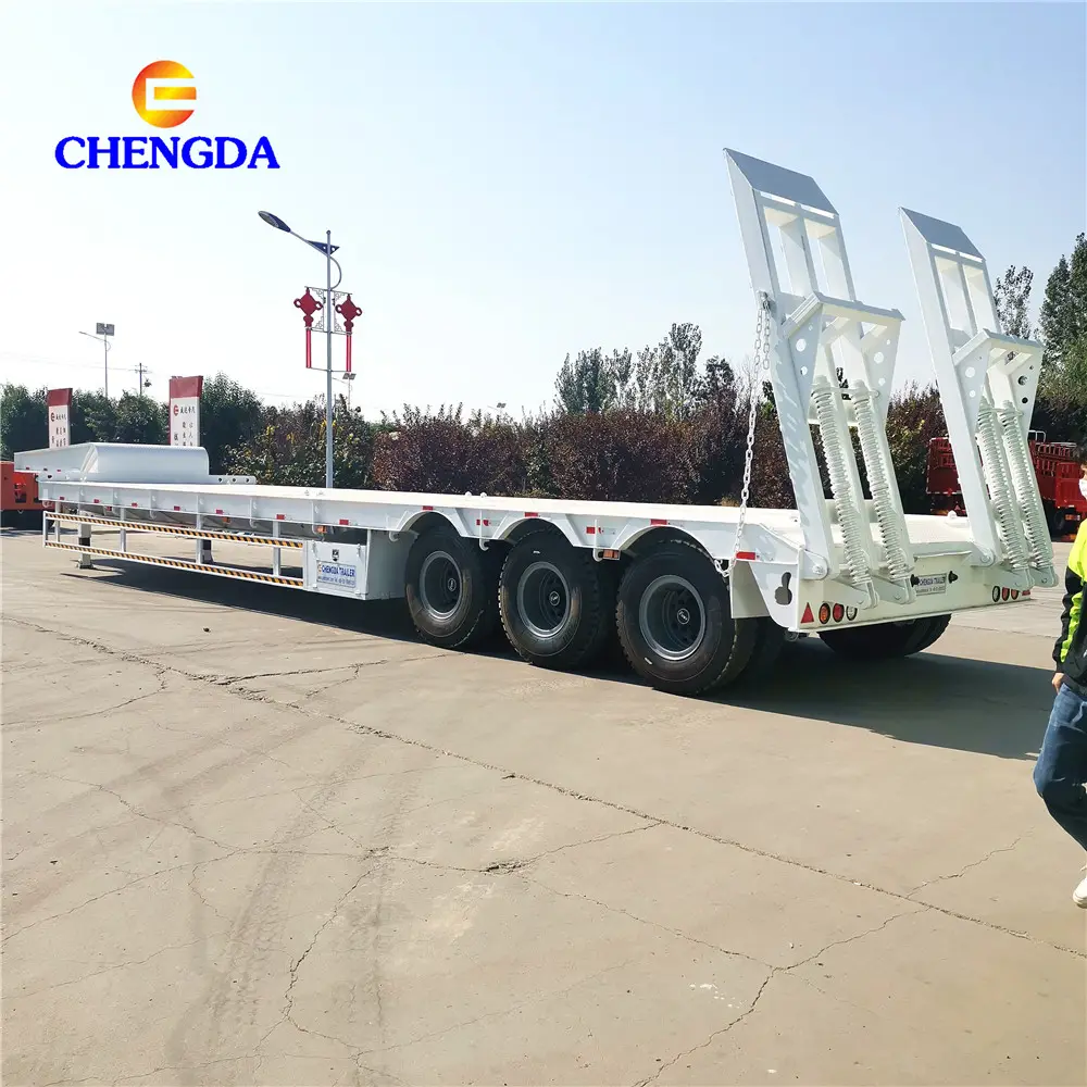 Low Price Factory Heavy Duty 3 Axles Lowboy Trailer 60 80 100 Tons Lowbed Low Bed Truck Semi Trailer
