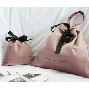 개인화 된 럭셔리 쥬얼리 벨벳 파우치 고급 선물 핸들 맞춤형 로고가 인쇄 된 졸라매는 끈 가방