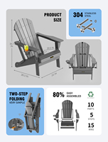 Chaise pliante Adirondack moderne pour extérieur, gris résistant aux intempéries, réglable, extensible pour parc et cour