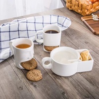 Meilleures ventes Tasse à café en céramique blanche unie avec logo personnalisé et porte-biscuits Créative pour le petit-déjeuner, le lait, le café et les biscuits