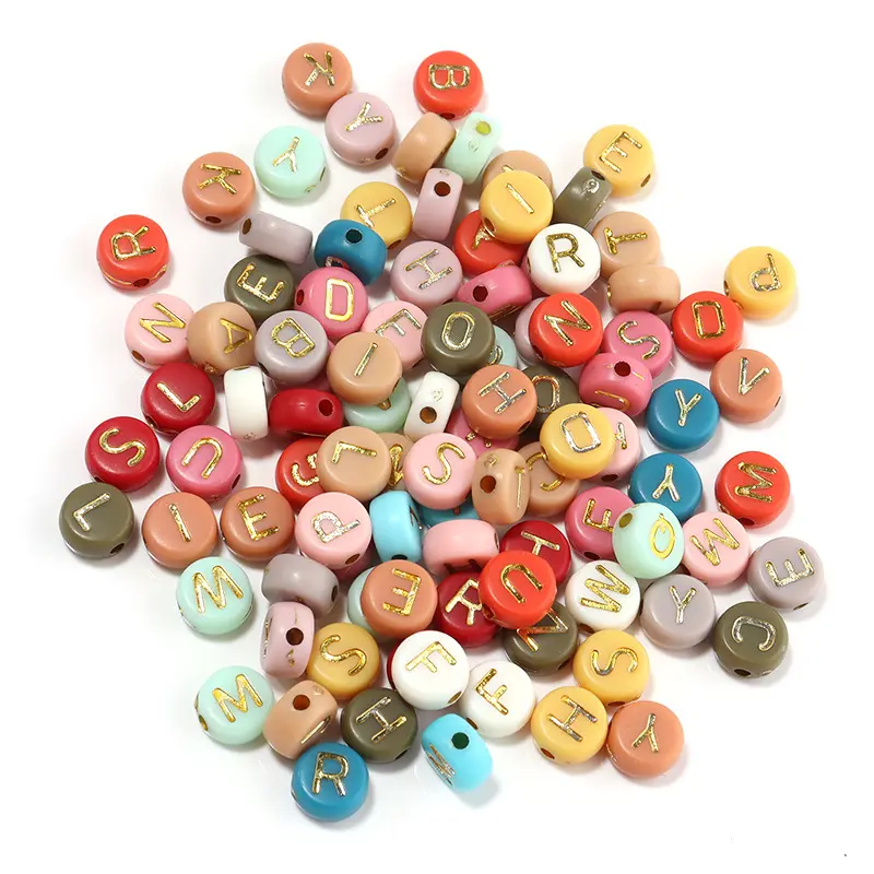 1000 pezzi 4x7mm lettere rotonde perline in acrilico colorato con lettere d'oro alfabeto per la creazione di gioielli