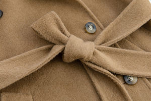 Kadın klasik çift göğüslü çift yüz ceket-30% deve saç ve 70% yün karışımı, deve rengi ile bel kemeri - Product Image 5