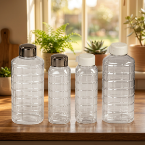Clear <b>Plastic</b> <b>Water</b> <b>Bottle</b> with Grid Design Screw-On Lid Bpa Free for Baby & Lovers Travel Hiking Camping Minimalist Design - Product Image 4