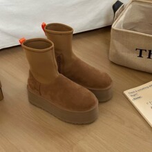Bottes de neige de haute qualité pour femmes, style rétro, semelle épaisse, hauteur haute, fourrure de mouton véritable, bottes de neige épaisses et chaudes, rehaussantes. - Product Image 4