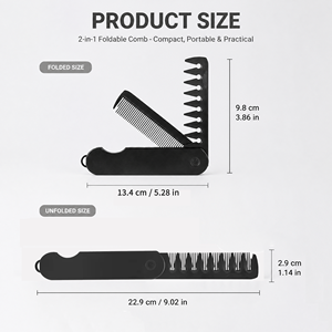 Peigne de poche pliable 2-en-1 pour hommes, portable, à dents fines et larges, design rabattable, pour coiffure et soin de la <span class=keywords><strong>barbe</strong></span>, durable et robuste - Product Image 3