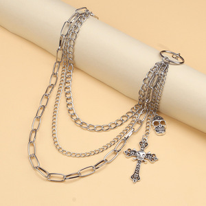 Punk Multi-Layer Skull Pendant Multiple Laps Waist <b>Chain</b> Halloween Fashion Body <b>Chain</b> Tibetan Silver White K Cross - Product Image 4