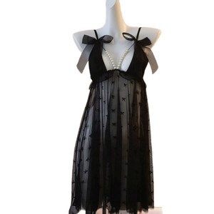 Lencería sexy tejida Golden Shuttle, camisón con tirantes de gasa negra y perlas, ropa de dormir para mujer 040 - Product Image 5