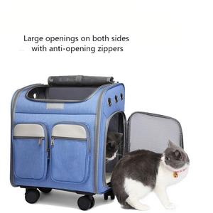 Toptan özel arabası sırt çantası ile evcil hayvan taşıyıcı katlanır büyük kapasiteli sessiz evrensel tekerlek kedi/köpek Carrieer çantası - Product Image 5