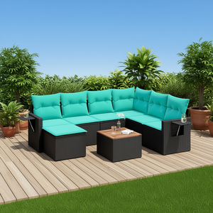 Set Divano da Giardino in Polyrattan Nero con Cuscini - Collezione Arredamento Esterno per Patio - Product Image 2