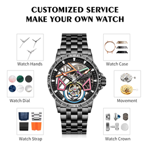 Montre mécanique automatique de luxe <span class=keywords><strong>Roger</strong></span> Flywheel Sport unisexe en acier inoxydable 45 mm 3 ATM résistante à l'eau analogique ajourée Nocturne - Product Image 1