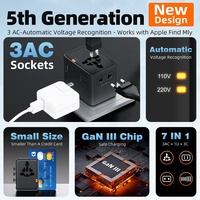 Adaptateur de voyage Worldplug 3AC GaN 45W, multi-prises, chargeur international universel, adaptateur de prise de voyage universel personnalisé