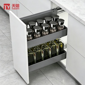 Modern Matte Grey Aluminum Pull Out Cabinet Organizer 2-Tier Side Mounted Spice Rack Solid Base Sliding <b>Kitchen</b> <b>Storage</b> Basket - Product Image 1