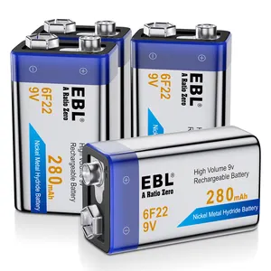 Custom 9 Volt 280mAh 6f22 9v Batterie Rechargeable NIMH Battery Recharge Pack Batteries