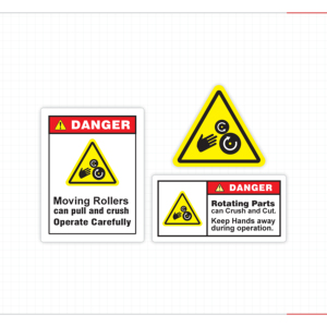 Señal de Seguridad de Peligro por Rodillos Móviles y Piezas Giratorias, Adhesivo de Advertencia Industrial contra Riesgos de Tracción y Aplastamiento - Product Image 1