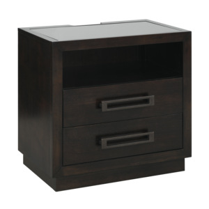 Modern Nightstand 2 <b>Drawers</b> LED Light <b>Storage</b> Cubby USB Ports Power Outlets Charcoal Finish Glass Top - Product Image 4