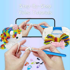 Kit de crochet <span class=keywords><strong>licorne</strong></span> personnalisé pour débutants avec tutoriel vidéo – Apprenez facilement à crocheter – Kits de loisirs créatifs pour débutants – Poupée - Product Image 6