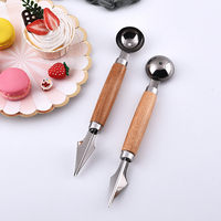Fabriek Groothandel Keuken Gadgets 304 Rvs Meloen Scheppen & Ballers Lepel Carving Set Met Houten Handvat