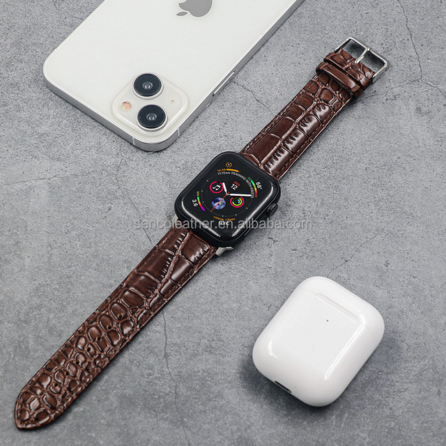 Recycled Men's 20mm Full Grain crocodile Leather Watch Strap for apple
