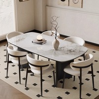 Table à manger et chaise en bois massif rétro français 2024 nouveau panneau de roche noir meubles crème style antique salon japonais