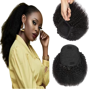 Queue de cheval afro crépue et bouclée Produits capillaires humains Queue de cheval à cordon de serrage Extensions de cheveux humains Cheveux humains brésiliens Afro crépus bouclés - Product Image 2