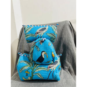 Ensemble de sacs pour femmes, motif oiseaux naturels, style indien, multifonctionnel, en coton matelassé, avec fermeture éclair, lot de 3 trousses de toilette, prix de gros - Product Image 1