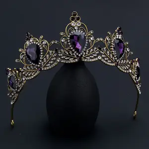 Genya Vintage Bride Hair Tiaras Jewelry Purple Color Tiara Wedding Crown Rhinestone Pageant Tiaras for Brides