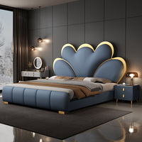 Nouveau Lit de Luxe en Cuir Rembourré avec Rangement, Ensemble de Meubles de Chambre, Cadre de Lit King Size Doré pour Hôtel et Maison