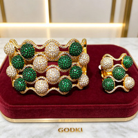Ensemble de bijoux de mariée de luxe H265H Shiny Charm 2 pièces, bracelet, bague et boucles d'oreilles en zircon, pour femmes, mariage, zircon africain/indien/dubaïote