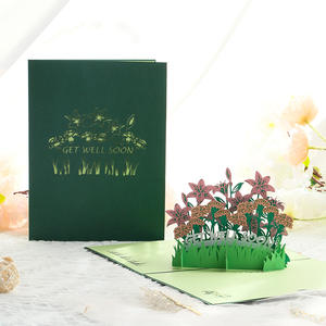 Cartes de vœux 3D en papier, artisanat, fleurs, herbe, « Bonne rétablissement », cartes pop-up pour occasions spéciales, carte artisanale - Product Image 1