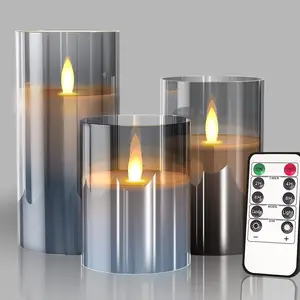 Candele Led con telecomando grigio chiaro coperchio di plastica tre pezzi set decorazione di nozze concerto led lume di candela