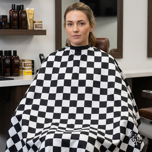 Cape de barbier personnalisée à motif à carreaux noir et blanc, tissu imperméable et résistant aux plis, cape de coiffure professionnelle - Product Image 5