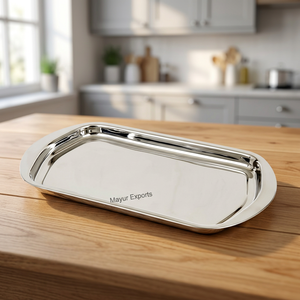 Stainless Steel Oval Serving <b>Tray</b> <b>Mirror</b> Finish Decorative Durable Eco-Friendly Multipurpose Food Platter for Snacks Desserts - Product Image 3