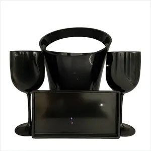 Ensemble de verres à vin en plastique incassable avec seau à glace, logo personnalisé, couleur noir et blanc, pour les voyages, les mariages en plein air, les fêtes - Product Image 1