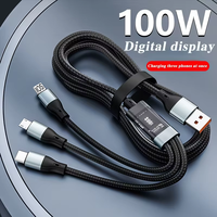 Câble de charge super rapide 3-en-1 100W 120W avec affichage numérique pour iPhone 17 Huawei Android USB Type-C, câble en nylon